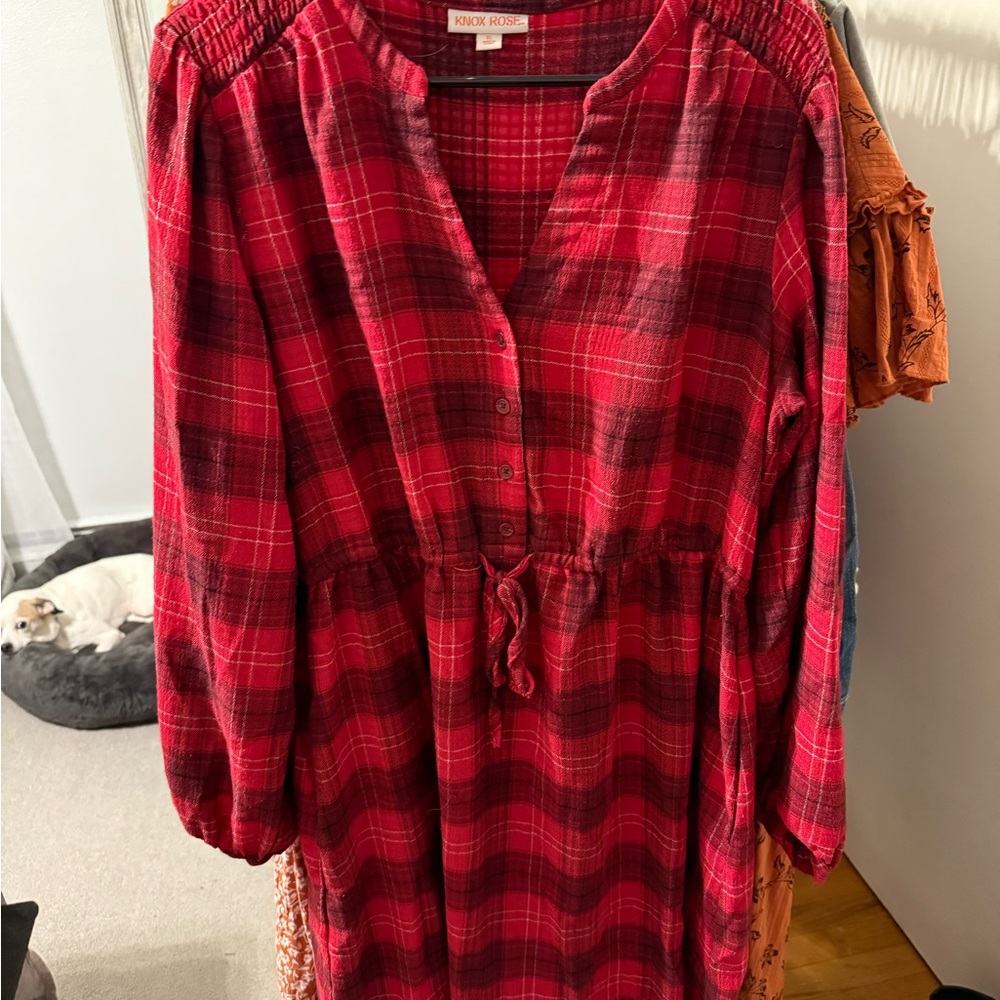 Knox Rose Crimson Plaid Button-Up Dress
